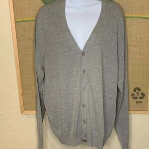 Basic Editions Gray V-Neck Cardigan, Button-Front Knit, Size M